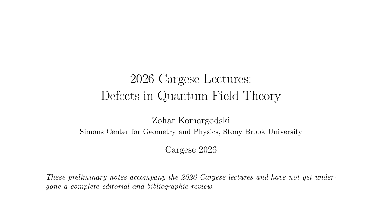 Title page of the 2026 Cargese lecture notes